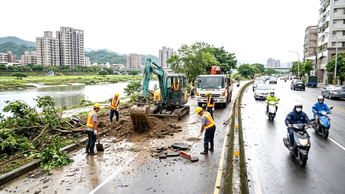 Tân Bắc: Khai thông đường ven sông sau bão Bawu, đảm bảo giao thông